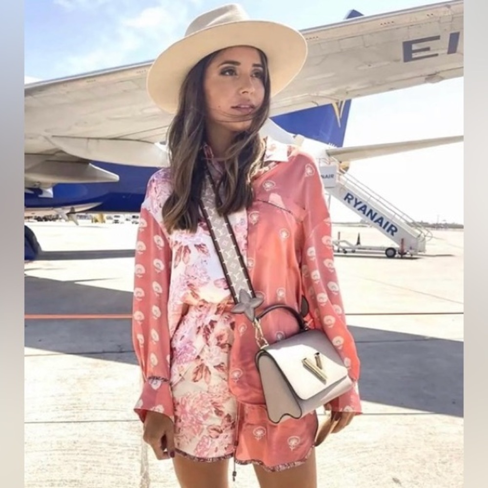 Zara Mixed Floral Embroidered Satin Button Down Shirt